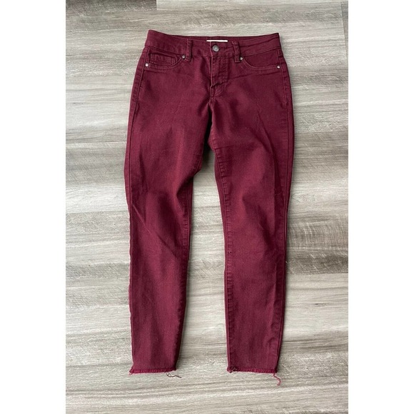 Blue Spice Juniors Maroon Skinny Ankle Jeans Size 3 Stretch Raw Hem M8 - Picture 1 of 6